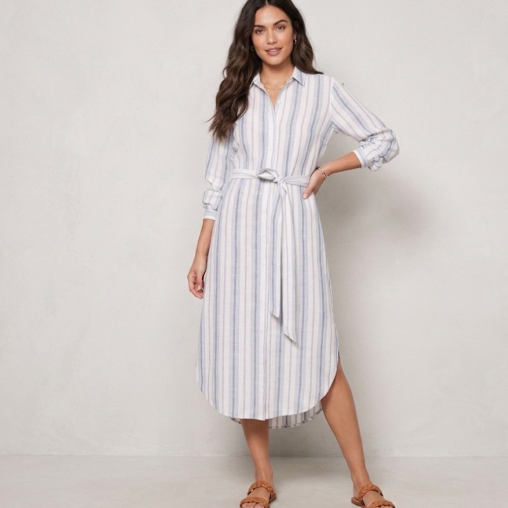 Cloth & Stone Blue and White Striped Linen Maxi Shirt Dress Size XL